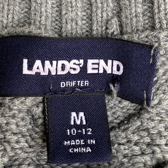 Lands End Drifter Basketweave Cable Knit Sweater Gray Classic Preppy Heritage-M - Picture 9 of 10